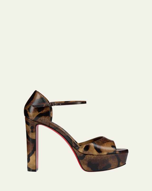 Sandaloo Leopard-Printed Leather Red Sole Platform Sandals